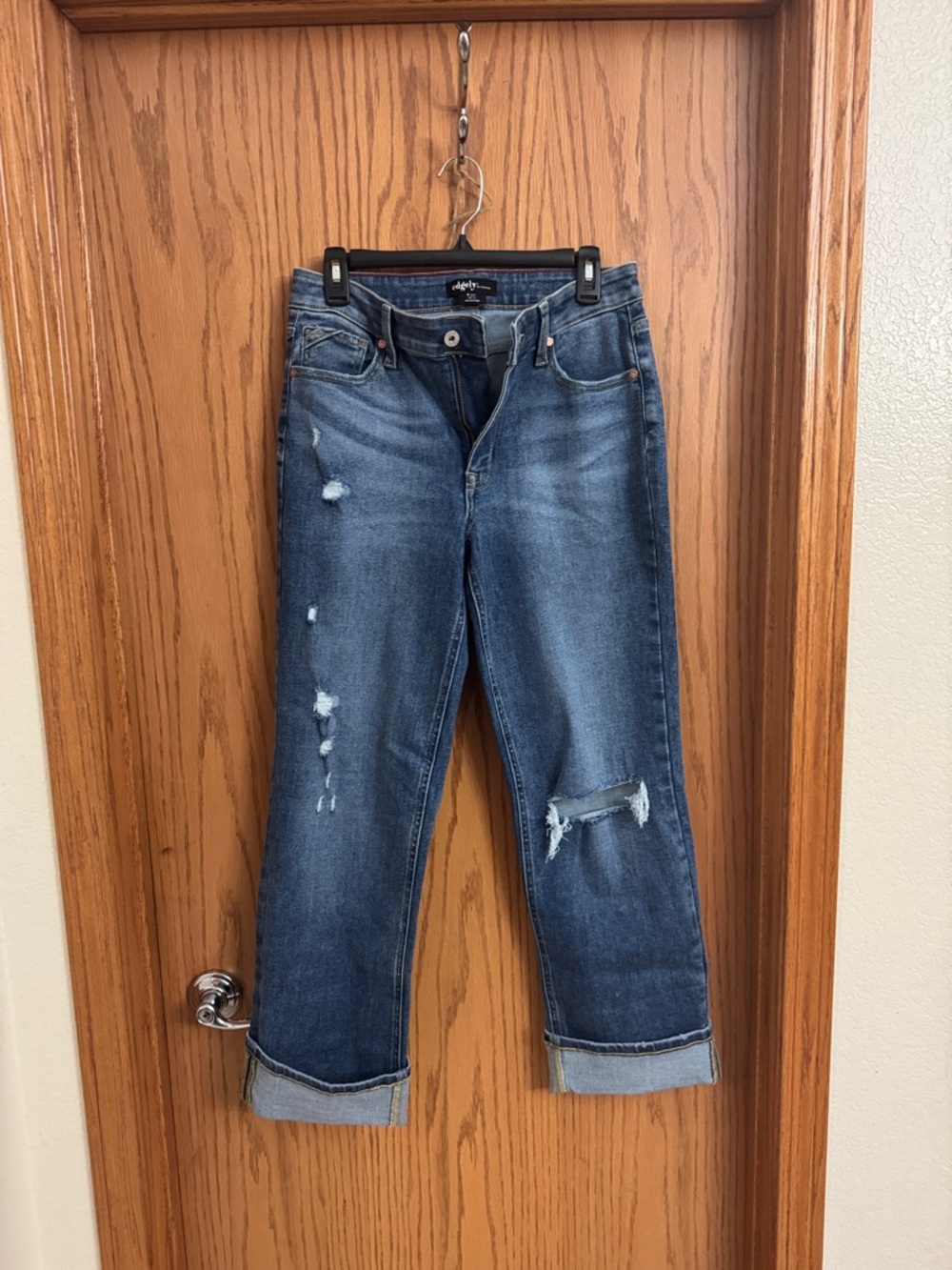 Maurices Distressed Dark Blue Boyfriend Jeans